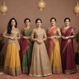 A sophisticated, subtly-colored Lohri celebration greeting for a salon. Highlight elegantly-styled women in traditional attire celebrating Lohri with warmth and grace, surrounded by salon-inspired elements.