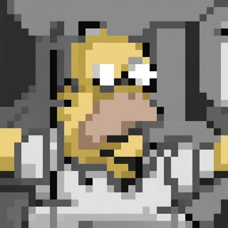 A 32x32 pixel art sprite of Homer Simpson, styled in the vein of vintage Nintendo games