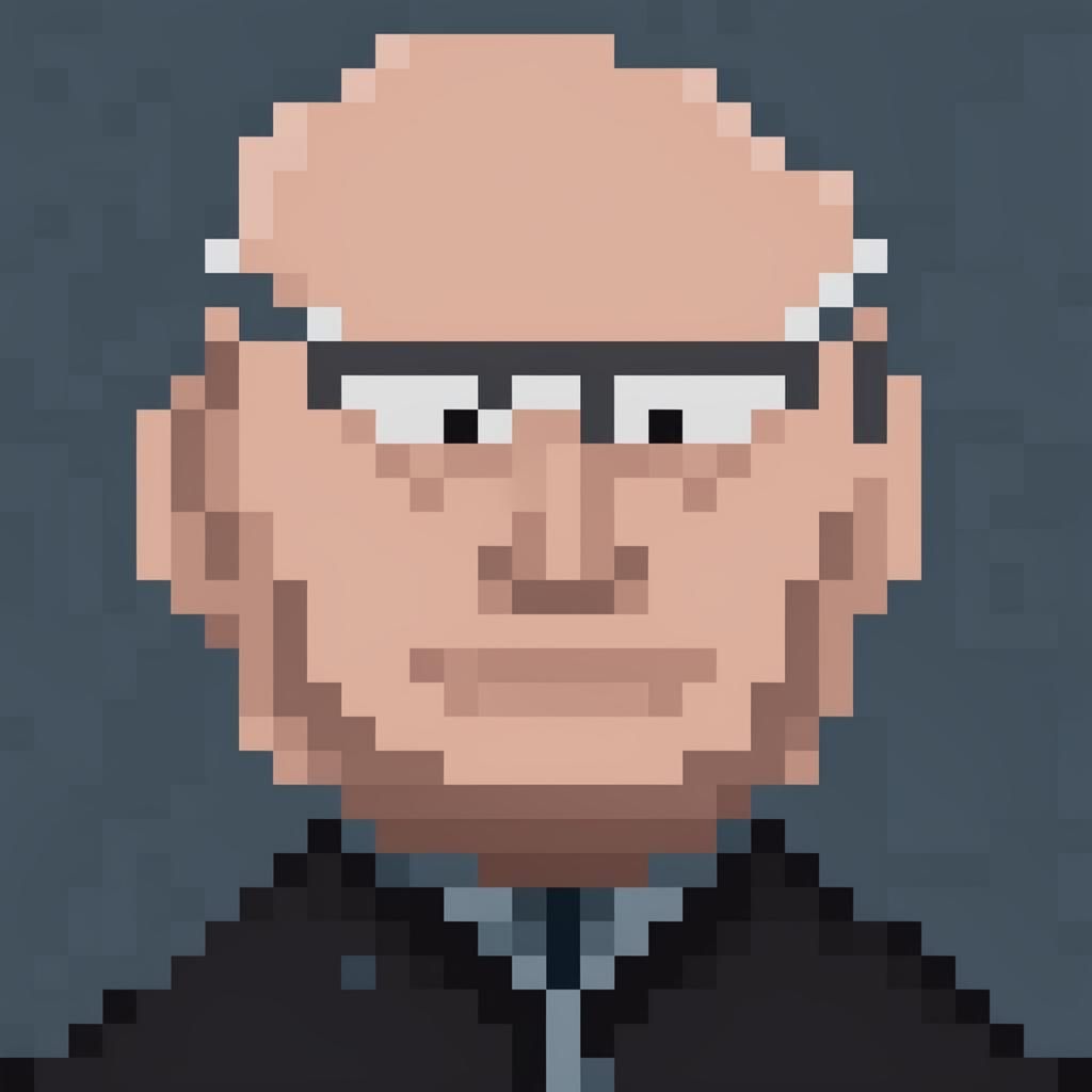 A 32x32 pixel art image of Klaus Schwab, the founder and executive chairman of the World Economic Forum