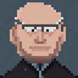 A 32x32 pixel art image of Klaus Schwab, the founder and executive chairman of the World Economic Forum