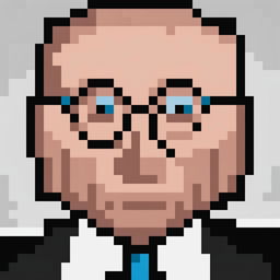A 32x32 pixel art image of Klaus Schwab, the founder and executive chairman of the World Economic Forum