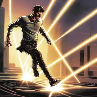 In the sci-fi novel, the protagonist moved swiftly with springy steps as he dodged the laser beams.