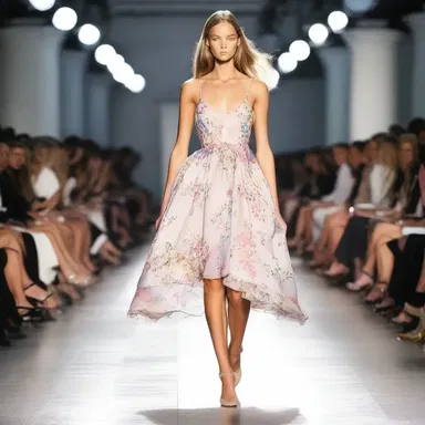 The runway model showcased a springy dress that flowed and moved with every step she took.