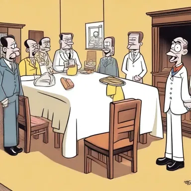 In the cartoon, the characters attend an execution sale where everything in the house is being auctioned off.