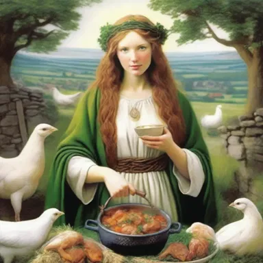 According to Celtic mythology, the goddess Brigid blessed a humble village with a pot of bottomless chicken stew, ensuring their prosperity and abundance for generations.