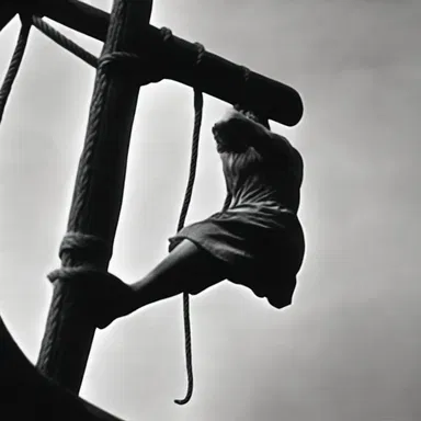 In the horror movie, the terrified victims tied the rope to the cleat in a desperate attempt to escape the murderous villain.