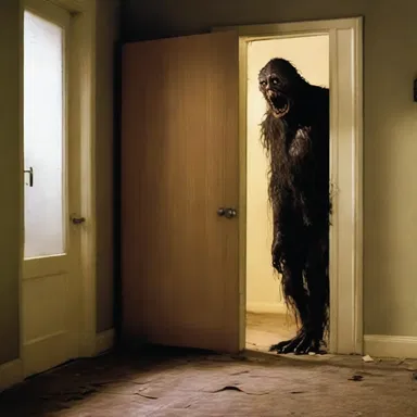 In the horror movie, the terrified victim frantically cleated the door shut to keep the pursuing monster at bay.