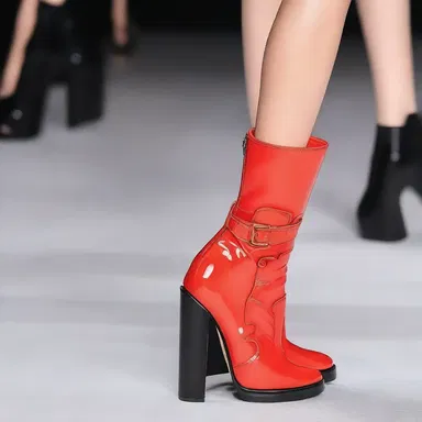 The designer showcased a unique pair of high-heeled cleated boots on the runway, setting a new trend in the fashion industry.