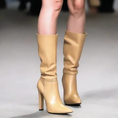 The designer showcased a unique pair of high-heeled cleated boots on the runway, setting a new trend in the fashion industry.