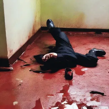 As the victim desperately tried to escape, they slipped on the blood-soaked floor, their hands futilely grasping onto the cleated ground.