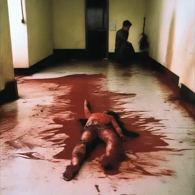 As the victim desperately tried to escape, they slipped on the blood-soaked floor, their hands futilely grasping onto the cleated ground.
