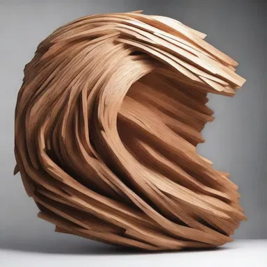 The artist crafted a breathtaking sculpture using cleated pieces of wood, forming a mesmerizing, abstract masterpiece.