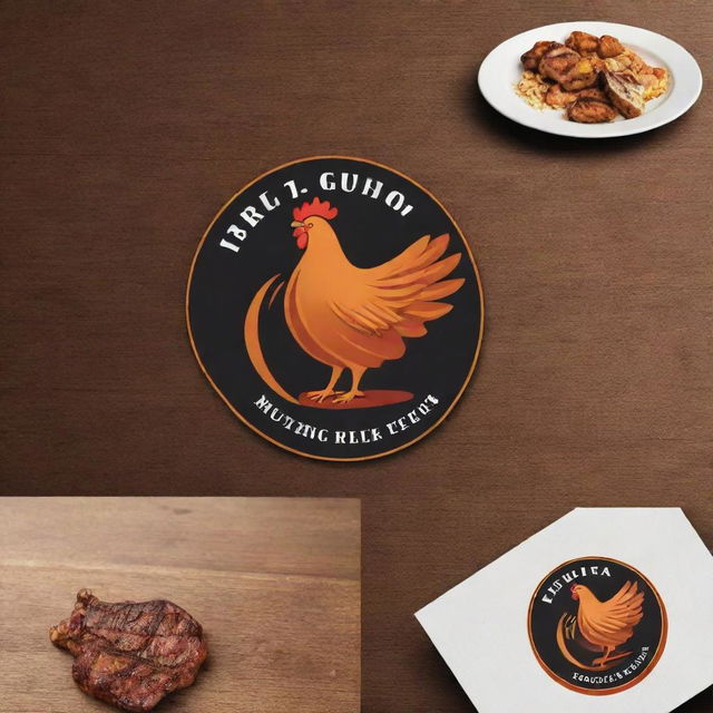 Design a logo with the theme of a restaurant specializing in grilled chicken. Create a tasteful mix of mouth-watering grilled chicken visuals with an appealing dining ambiance and a touch of Middle Eastern style.