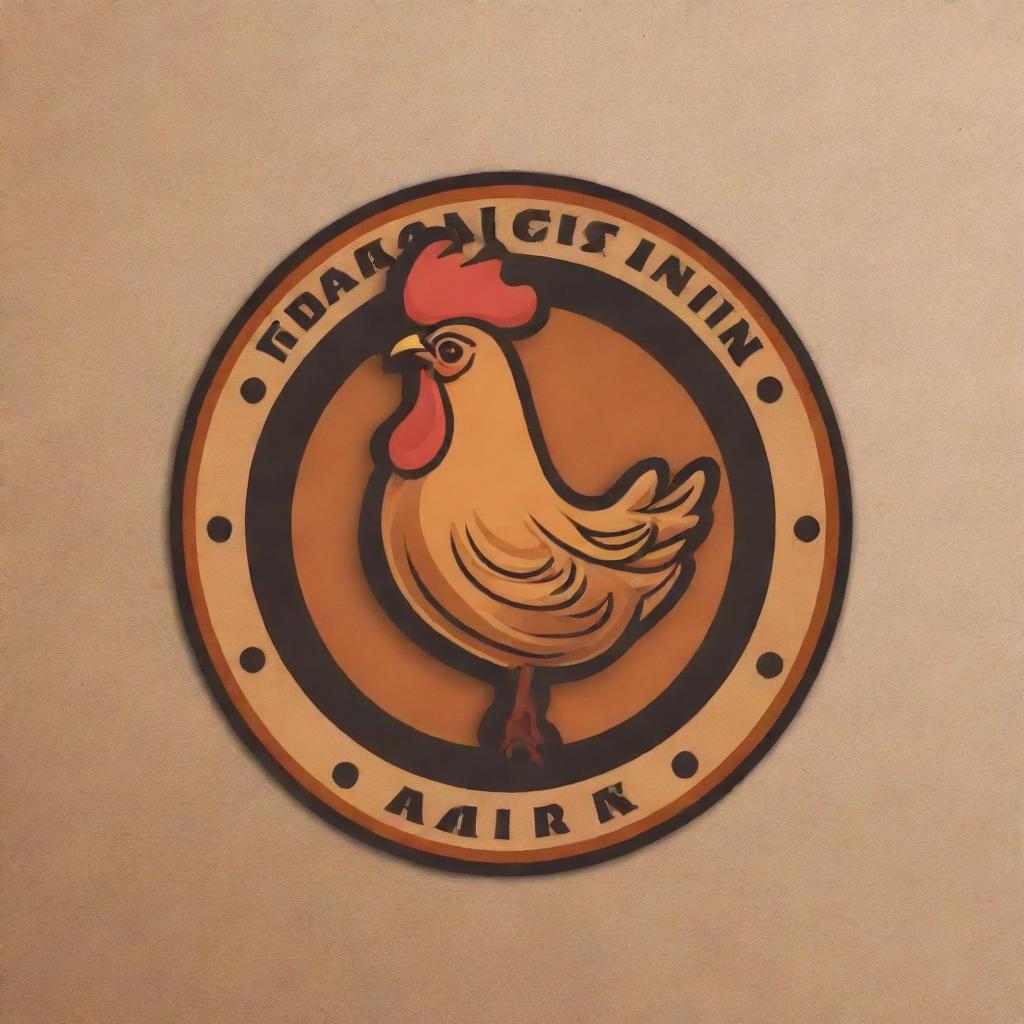 Design a logo with the theme of a restaurant specializing in grilled chicken. Create a tasteful mix of mouth-watering grilled chicken visuals with an appealing dining ambiance and a touch of Middle Eastern style.