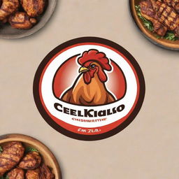 Design a logo with the theme of a restaurant specializing in grilled chicken. Create a tasteful mix of mouth-watering grilled chicken visuals with an appealing dining ambiance and a touch of Middle Eastern style.