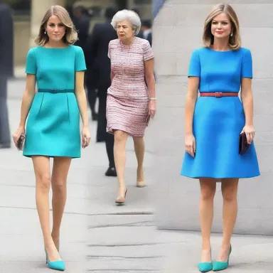 The unrelated colors of the dress and shoes made her outfit look mismatched.