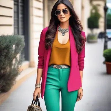 The combination of those colors in your outfit is unrelated and clashes with each other.