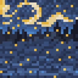 This is a 32x32 pixel art interpretation of Van Gogh's 'Starry Night