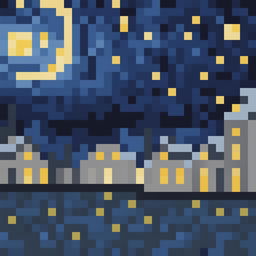 This is a 32x32 pixel art interpretation of Van Gogh's 'Starry Night