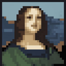 This is a 32x32 pixel art representation of Leonardo da Vinci's 'Mona Lisa