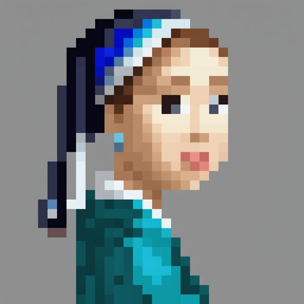 This is a 32x32 pixel art interpretation of Vermeer's 'Girl with a Pearl Earring