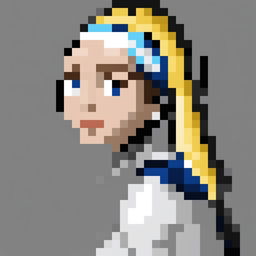 This is a 32x32 pixel art interpretation of Vermeer's 'Girl with a Pearl Earring