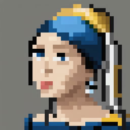 This is a 32x32 pixel art interpretation of Vermeer's 'Girl with a Pearl Earring