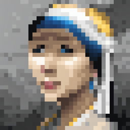 This is a 32x32 pixel art interpretation of Vermeer's 'Girl with a Pearl Earring