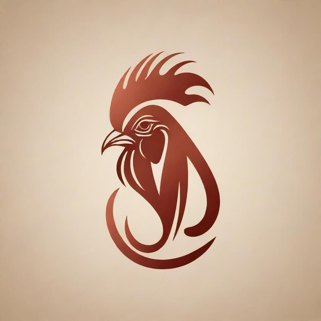 Design a logo incorporating a stylized depiction of the Arabic word 'مشو'. Inside this logo, integrate the image of a chicken head. The logo should represent a stylish, quirky feel while maintaining a sophisticated aesthetic.