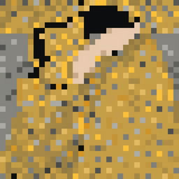 This is a 32x32 pixel art interpretation of Gustav Klimt's 'The Kiss