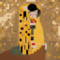 This is a 32x32 pixel art interpretation of Gustav Klimt's 'The Kiss