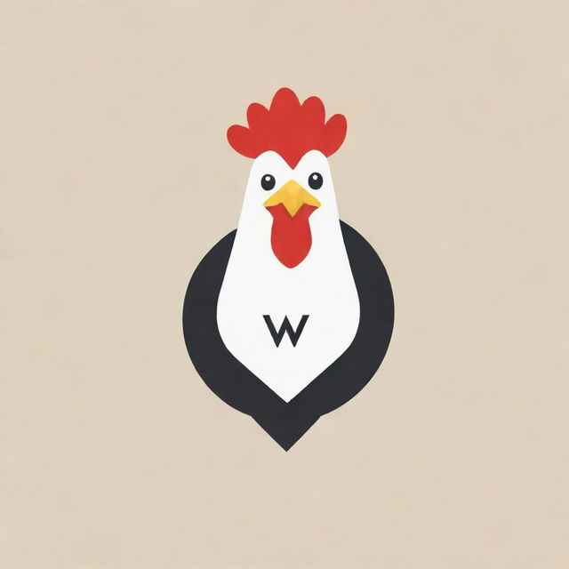 Design a logo integrating the letters 'mcw' and the visual elements of a chicken. The chicken could be stylized or realistic, and it must blend seamlessly with the minimalist, modern letter design.