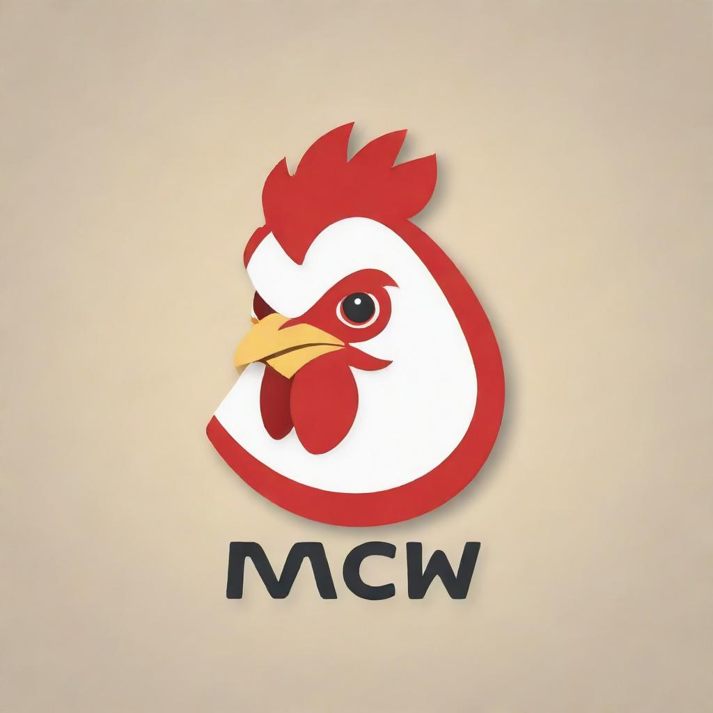 Design a logo integrating the letters 'mcw' and the visual elements of a chicken. The chicken could be stylized or realistic, and it must blend seamlessly with the minimalist, modern letter design.