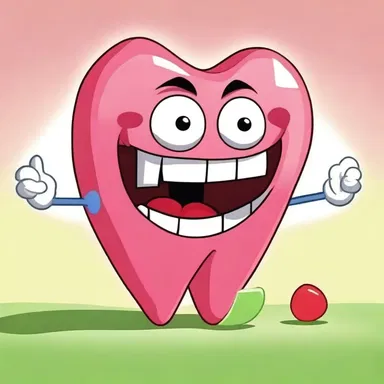 In the cartoon, the cartoon character's teeth get stuck in a piece of hard candy, causing hilarity.