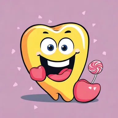 In the cartoon, the cartoon character's teeth get stuck in a piece of hard candy, causing hilarity.