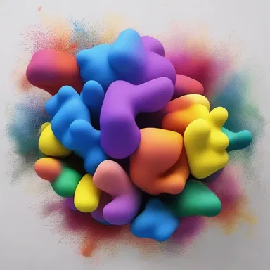 The artist depicted an abstract concept by using various shades of color to represent ultramicroscopic particles.