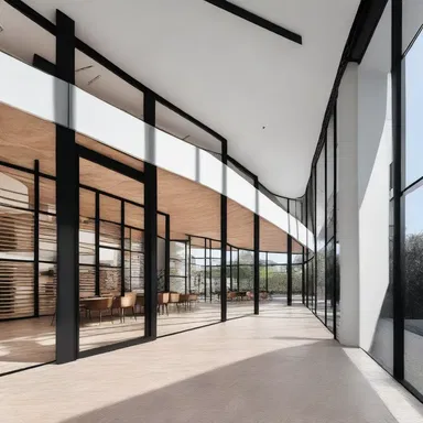 The architect incorporated styptic elements into the design of the building, using materials that would visually contract and accentuate certain areas.