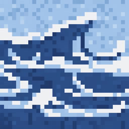 This is a 32x32 pixel art interpretation of Hokusai's 'Great Wave off Kanagawa