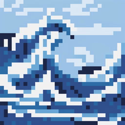 This is a 32x32 pixel art interpretation of Hokusai's 'Great Wave off Kanagawa