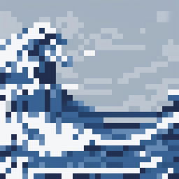 This is a 32x32 pixel art interpretation of Hokusai's 'Great Wave off Kanagawa