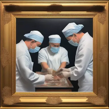 The artist creatively portrays the fenestration surgery on canvas, capturing the intricate details and emotions of the procedure.