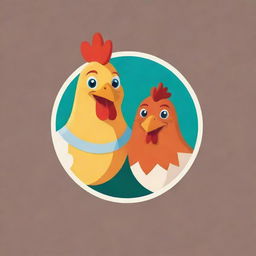 Design a heartwarming and engaging logo featuring a chicken and its friend. They could be cartoon style, smiling, and interacting in a friendly manner, showcasing the bond of friendship.