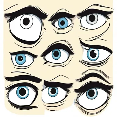 The size of the cartoon characters' eyes and their level of excitement often co-vary, resulting in exaggerated expressions.