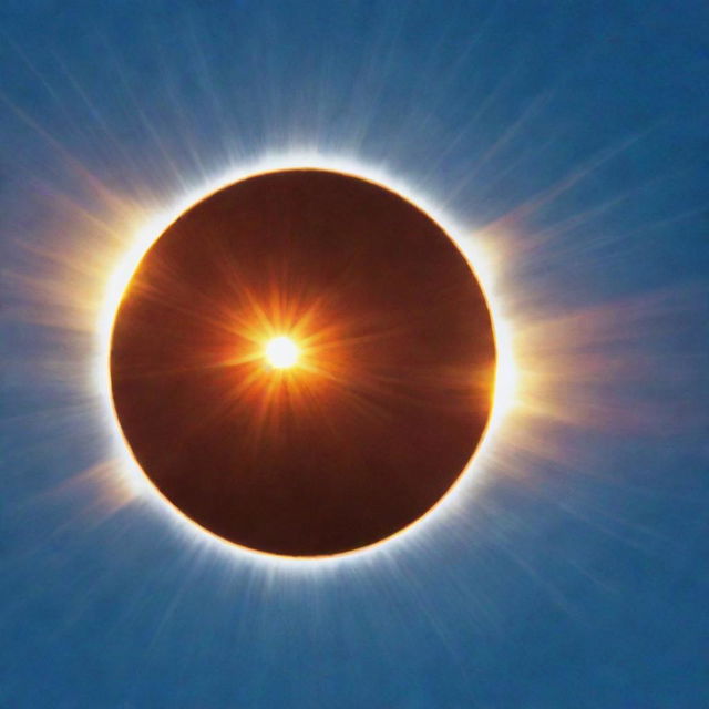 A vibrant, close-up view of the sun glowing in the middle of a clear blue sky.