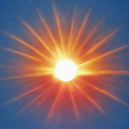 A vibrant, close-up view of the sun glowing in the middle of a clear blue sky.