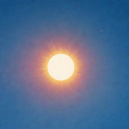 A vibrant, close-up view of the sun glowing in the middle of a clear blue sky.