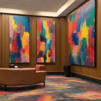 The painting displayed in the hotel lobby caught the attention of the hotel detective with its intricate brushstrokes and vibrant colors.