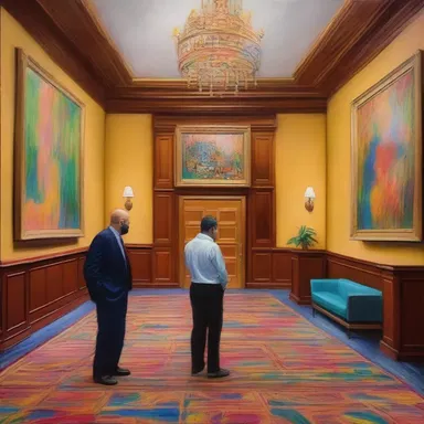 The painting displayed in the hotel lobby caught the attention of the hotel detective with its intricate brushstrokes and vibrant colors.