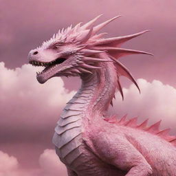 A majestic, fierce, yet majestic dragon, adorned in shades of vibrant and soft pink, standing proudly against a contrasting sky.