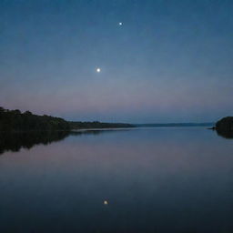 A serene moonlit sky with reflections glittering over calm water